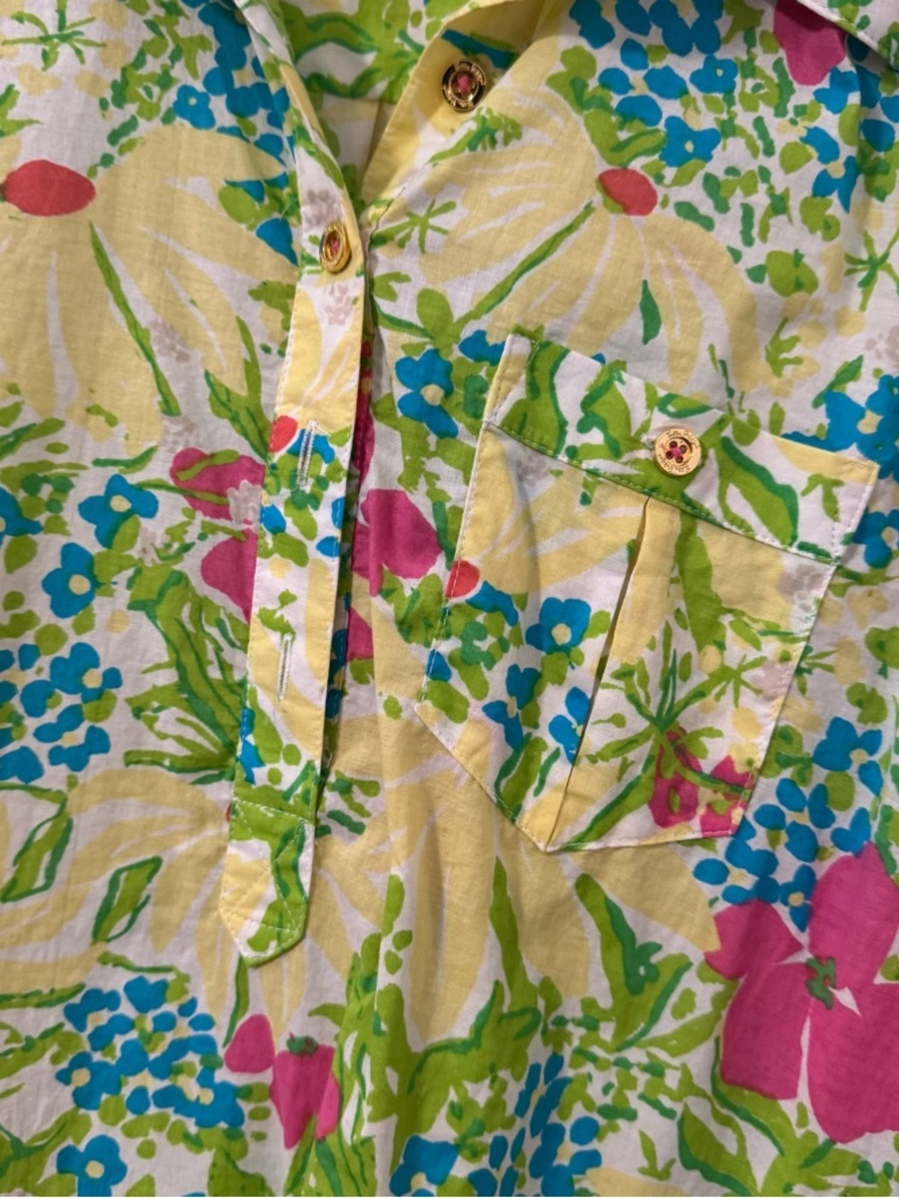 Lilly Pulitzer Women’s Medium Yellow Floral Mini Shirt Dress 100% Cotton Belt - Picture 5 of 12